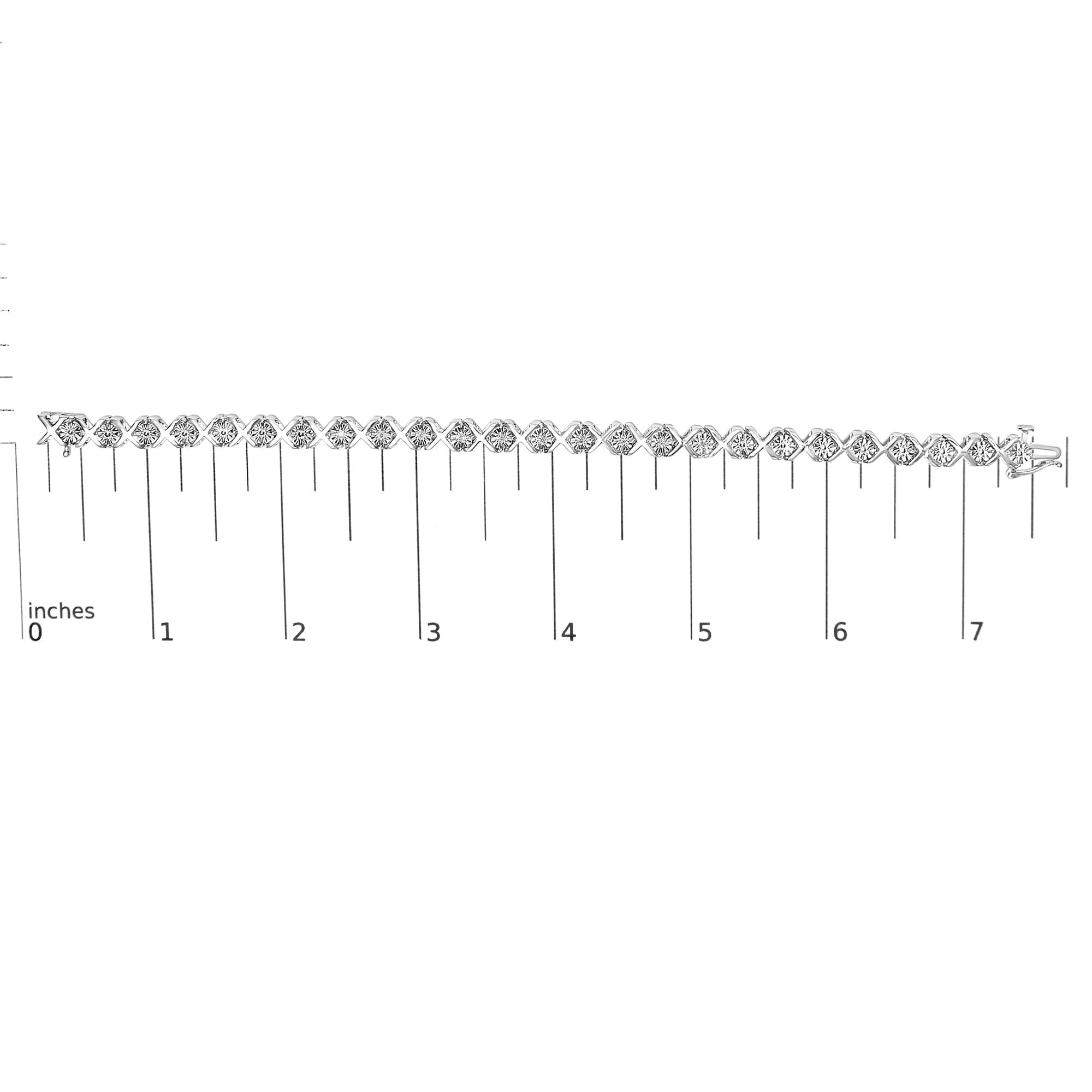 .925 Sterling Silver 1/10 cttw Miracle-Set Round-Cut Diamond "X" Link Tennis Bracelet (I-J color, I2-I3 clarity) - 7.25"