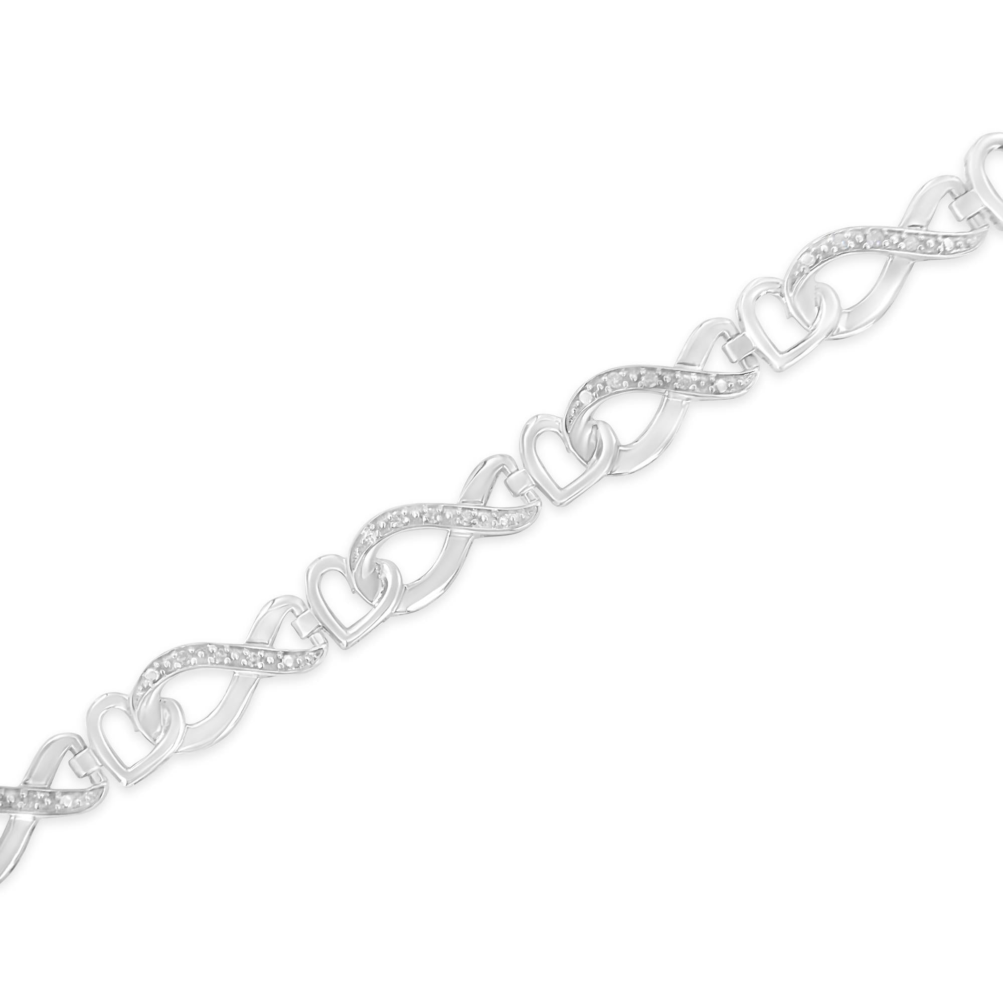 .925 Sterling Silver 1/5 Cttw Diamond 7” Infinity Heart Tennis Bracelet (H-I Color, I2-I3 Clarity)