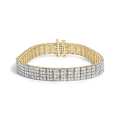 IGI Certified 14K Yellow Gold Plated Sterling Silver 10.0 Cttw Diamond 4 Row Tennis Bracelet