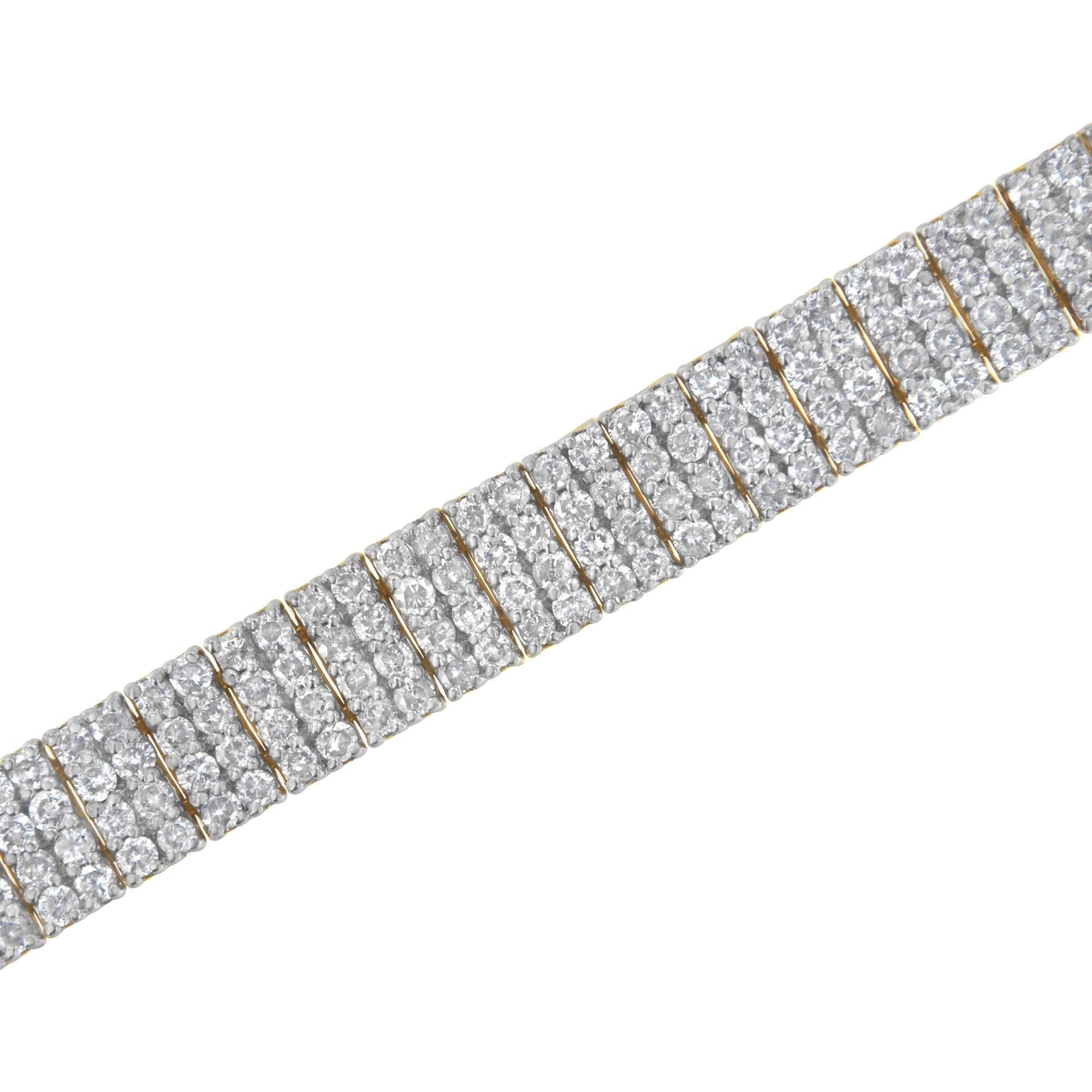 IGI Certified 14K Yellow Gold Plated Sterling Silver 10.0 Cttw Diamond 4 Row Tennis Bracelet