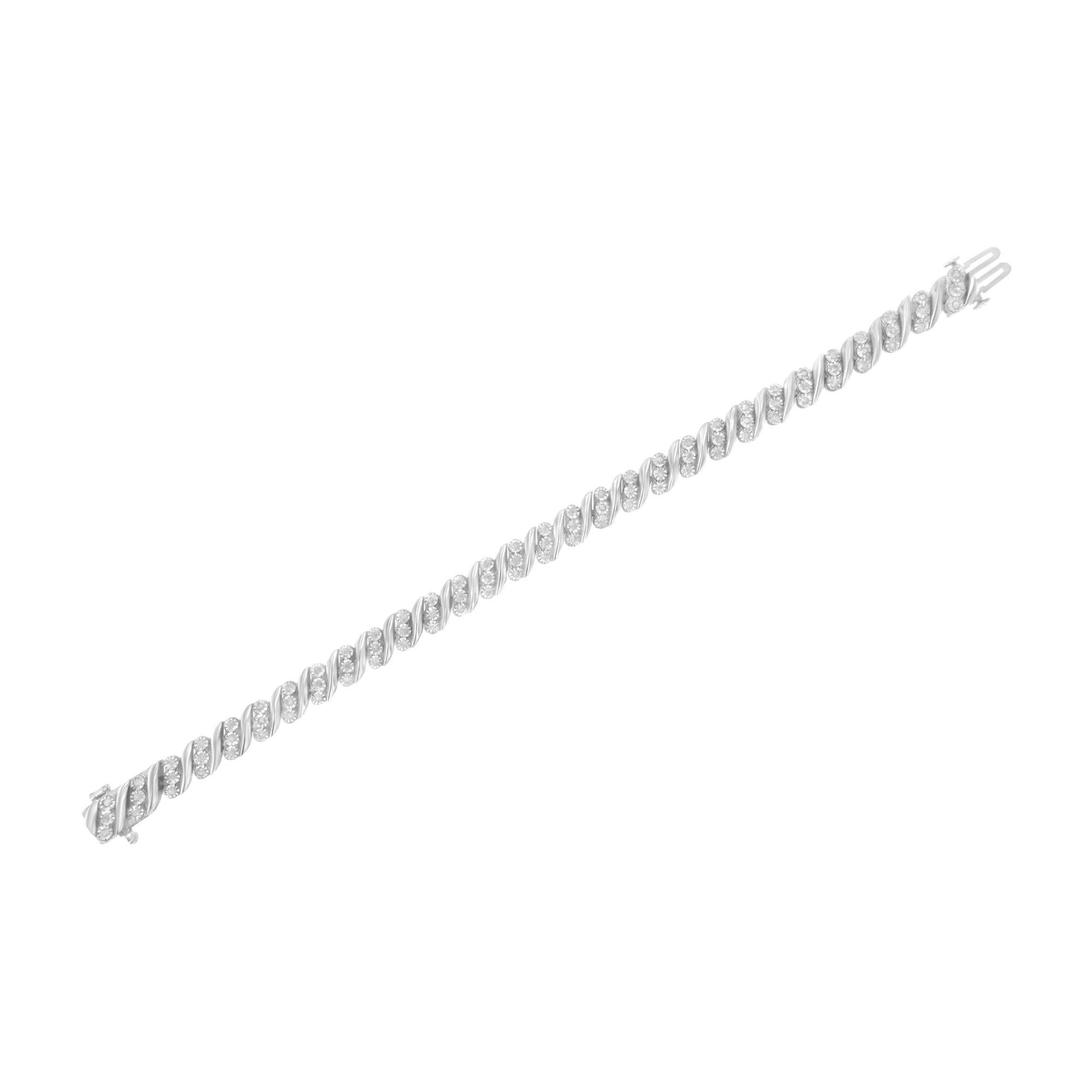 .925 Sterling Silver 3-Stone Row Diamond "S" Link Bracelet (1 cttw, I-J Color, I3 Clarity) - Size 7.5"