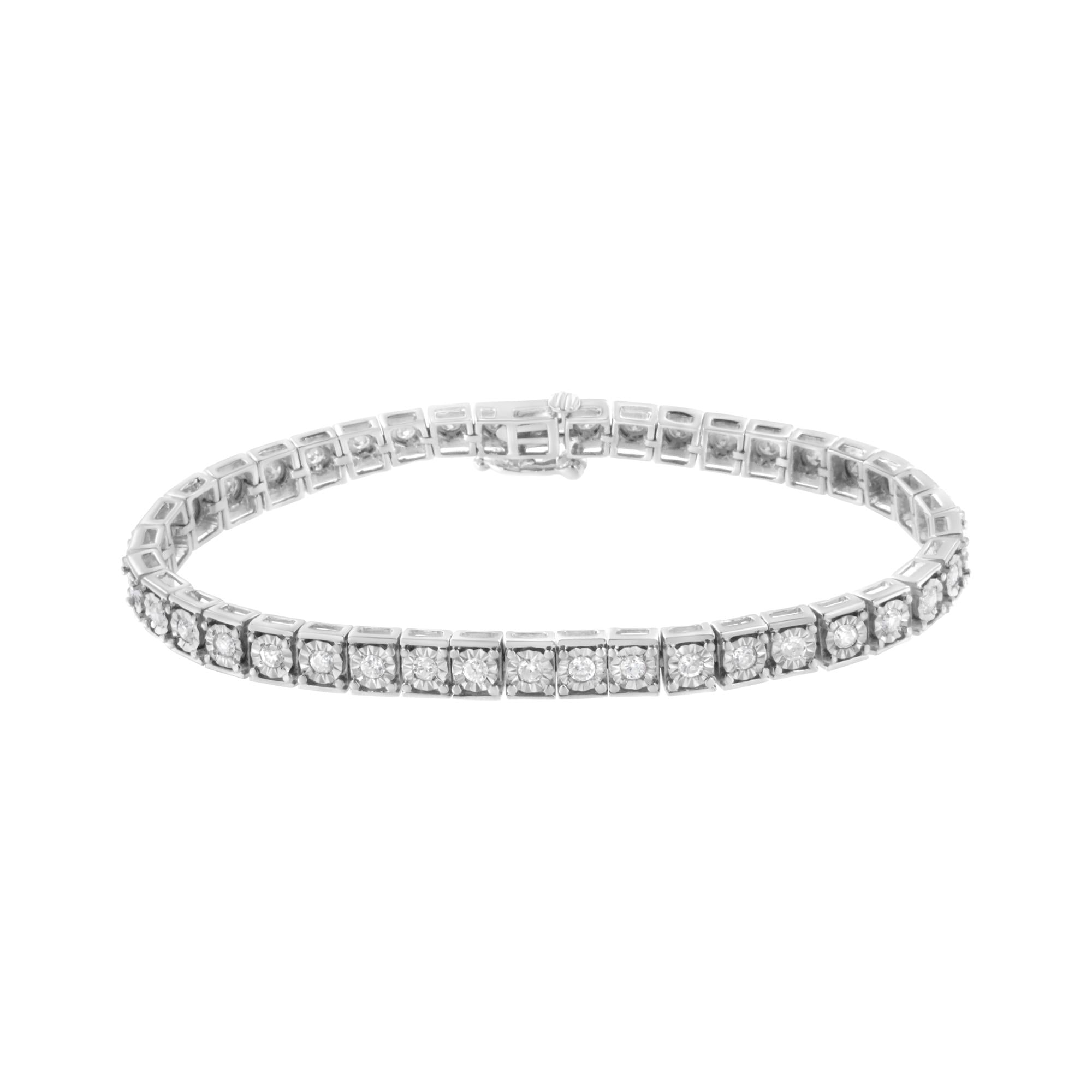 .925 Sterling Silver Brilliant-Cut Round Diamond Square Frame Miracle-Set Tennis Bracelet (2 cttw, I-J Color, I2-I3 Clarity) - Size 7"