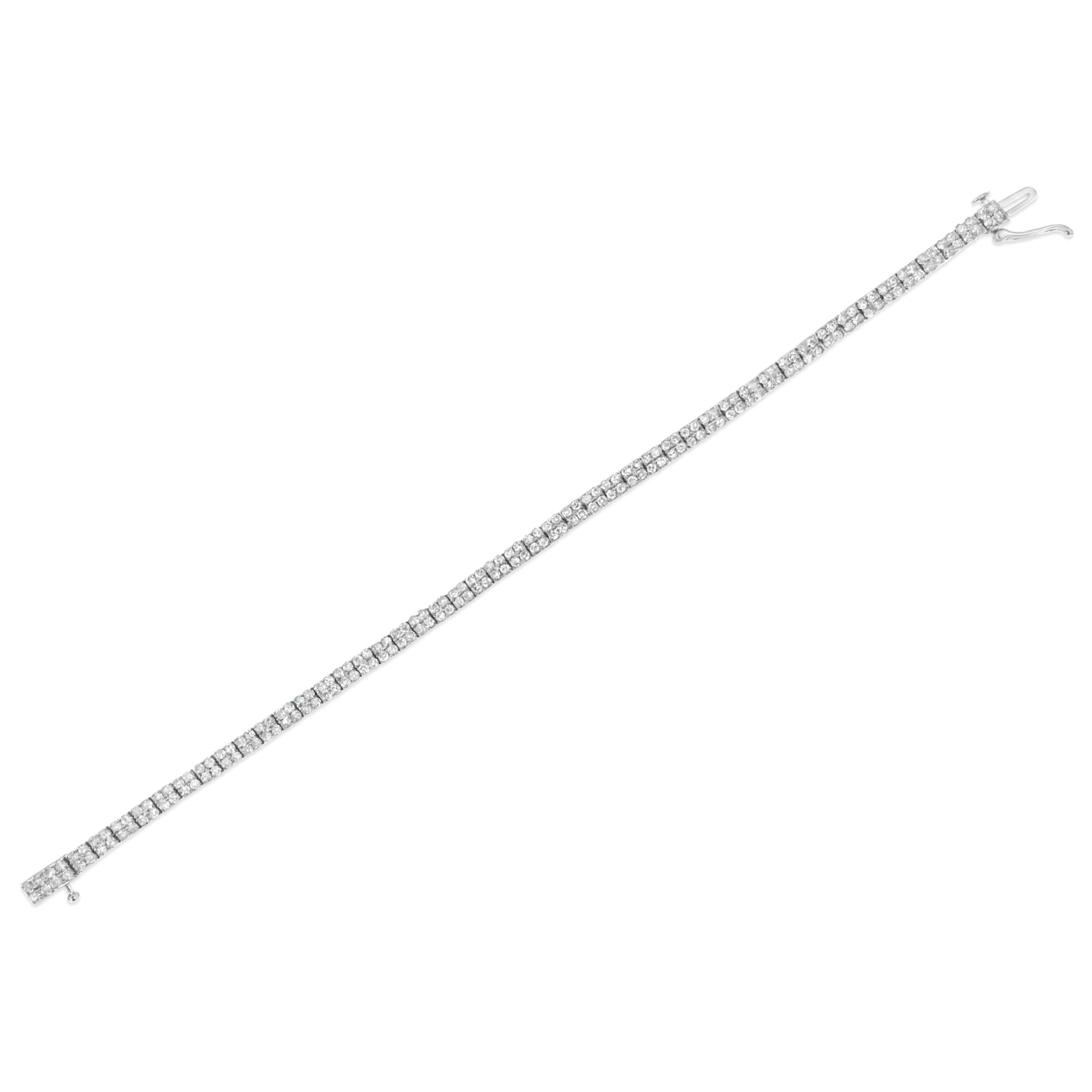 .925 Sterling Silver 3.0 Cttw Prong-Set Round Diamond 2 Row Link Tennis Bracelet (I-J Color, I3 Clarity) - 7.25"