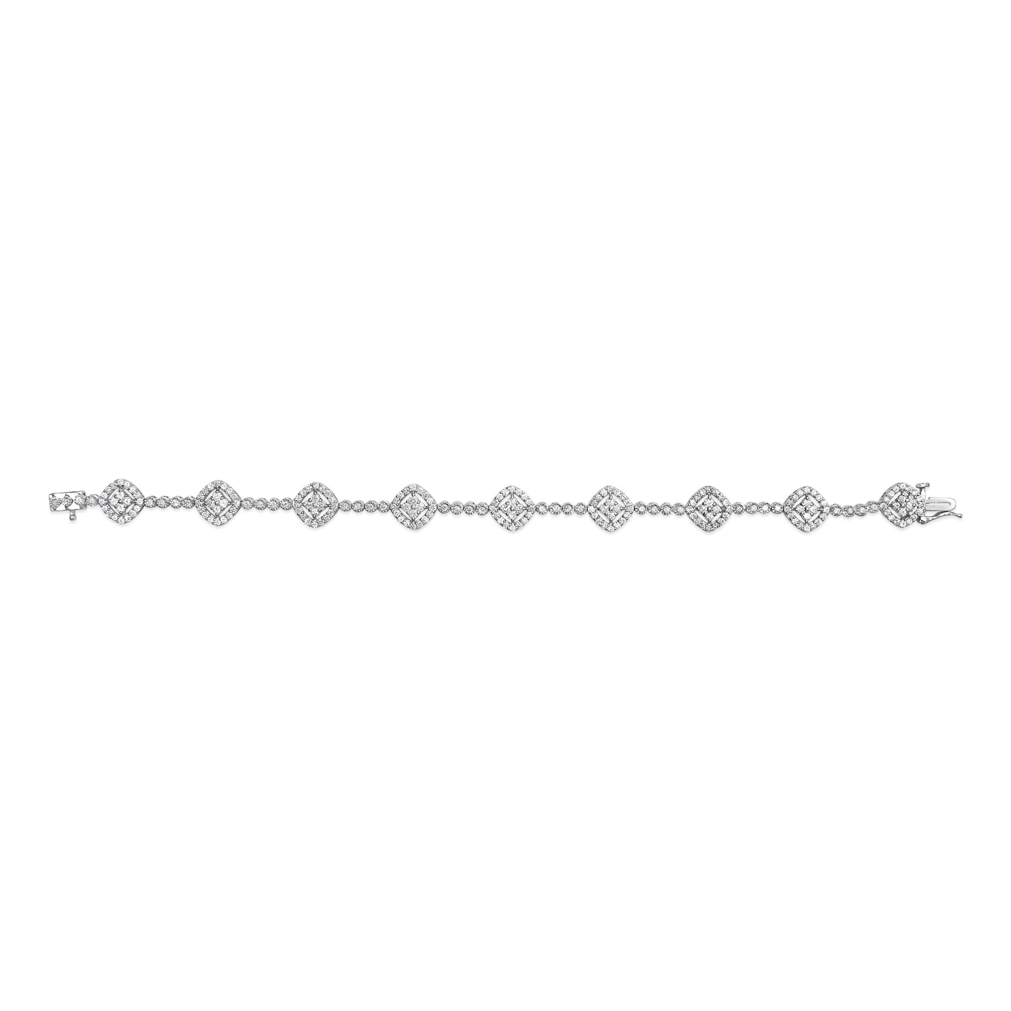 .925 Sterling Silver 3.0 Cttw Diamond Halo Square Shape Link Bracelet (I-J Color, I3 Clarity) - 7.25"