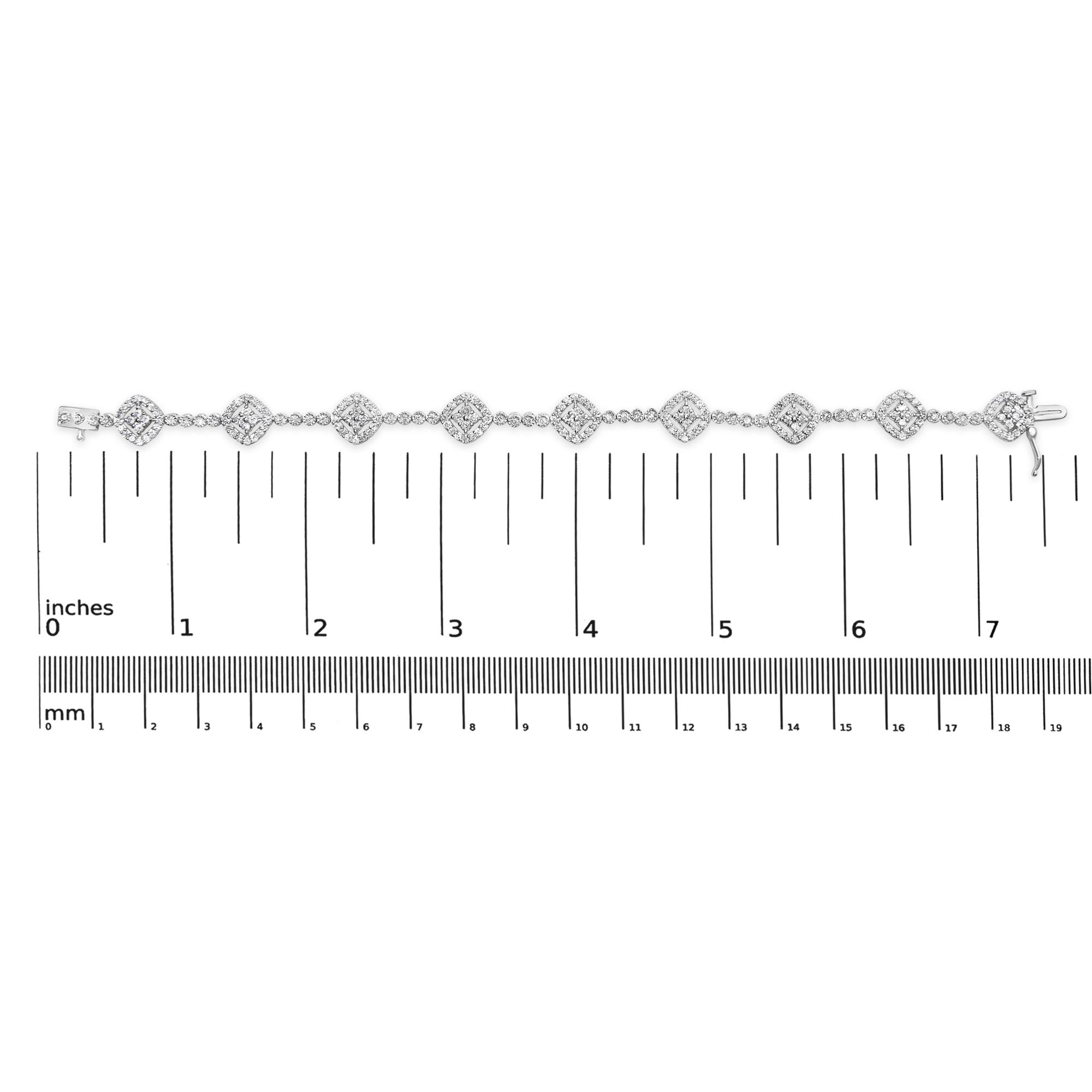 .925 Sterling Silver 3.0 Cttw Diamond Halo Square Shape Link Bracelet (I-J Color, I3 Clarity) - 7.25"