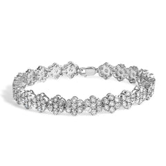 .925 Sterling Silver 2.0 cttw Diamond 7 Stone Floral Cluster Link Bracelet (I-J Color, I3 Clarity) -7.25"