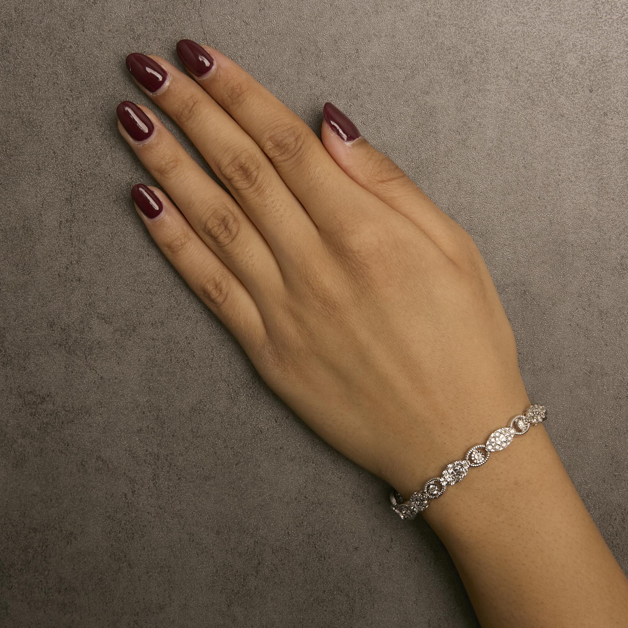 10K White Gold 2.0 Cttw Diamond Milgrain Cluster Link Bracelet