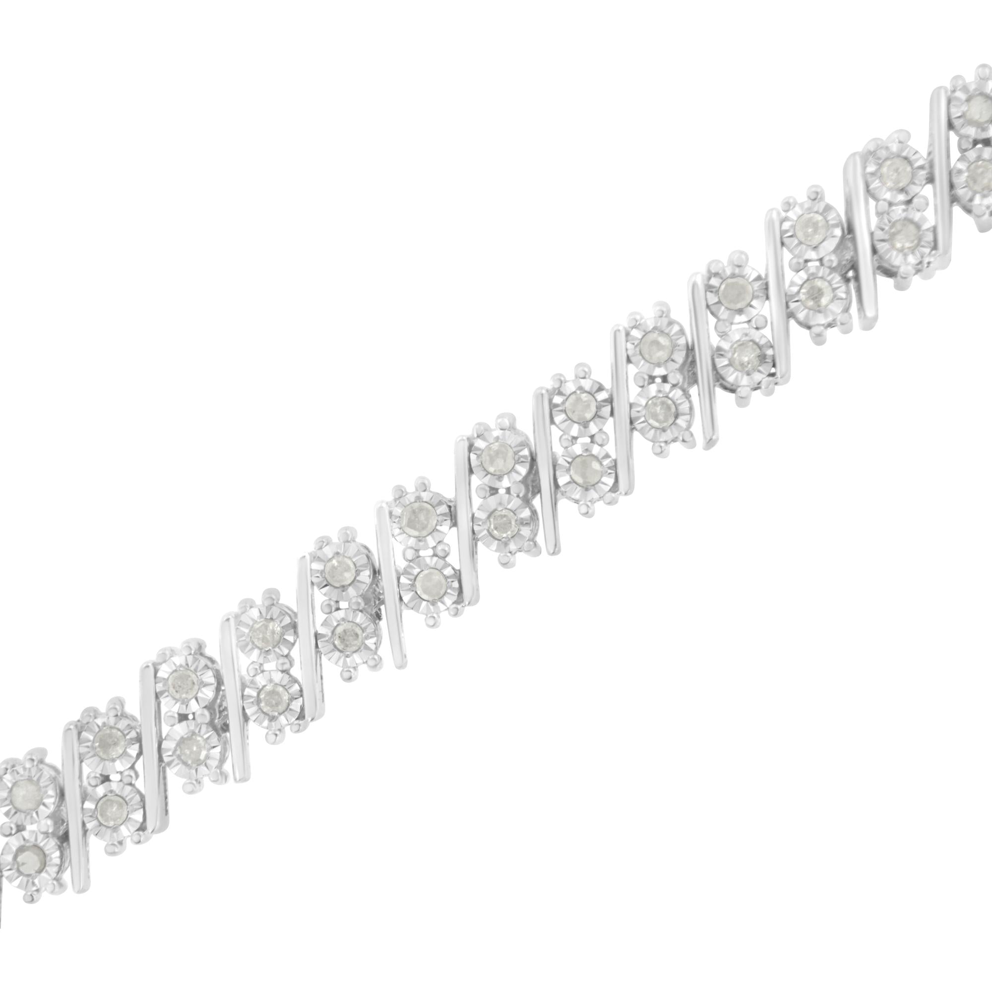 .925 Sterling Silver 1 cttw Double Row Miracle Set Diamond Link Bracelet (I-J Clarity, I3 Color) - Size 7.25"