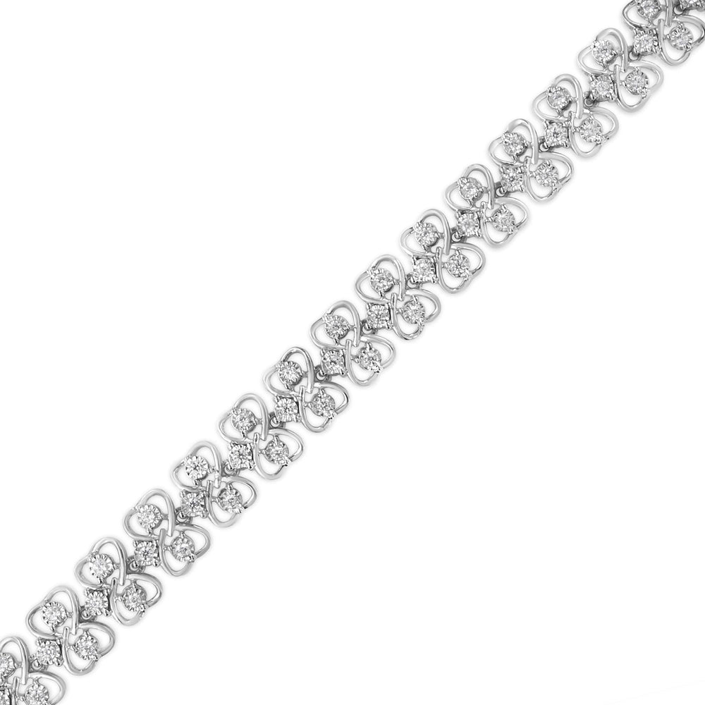 .925 Sterling Silver 1.0 cttw Round-cut Diamond 2-Row Heart Link Tennis Bracelet (I-J Clarity, I2-I3 Color) - Size 7"