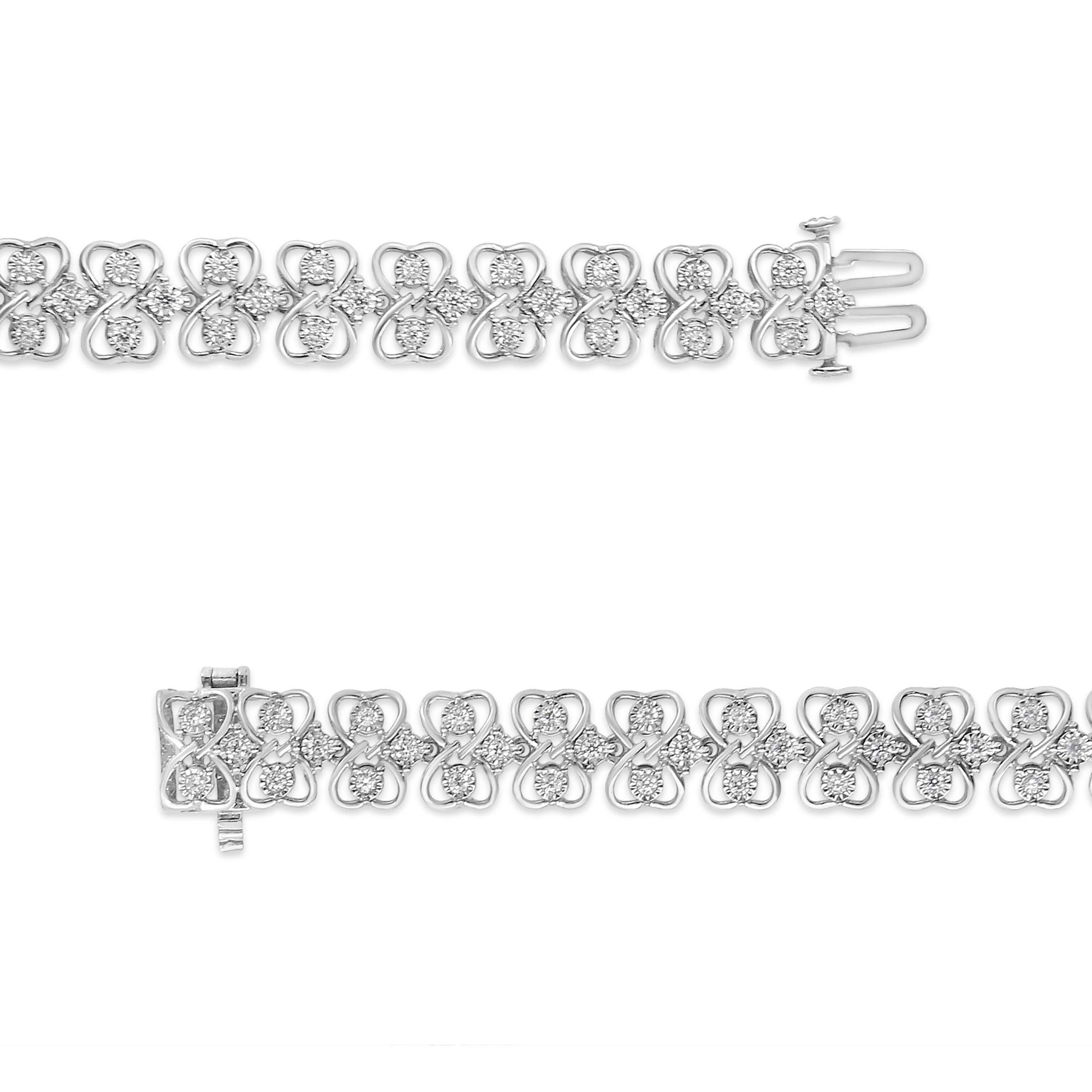 .925 Sterling Silver 1.0 cttw Round-cut Diamond 2-Row Heart Link Tennis Bracelet (I-J Clarity, I2-I3 Color) - Size 7"