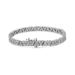.925 Sterling Silver 2.00 Cttw Miracle Set Diamond Trio Link Multi Row Tennis Bracelet (I-J Color, I3 Clarity) - 7.25" Inches