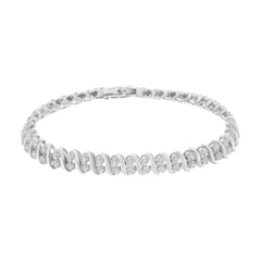 .925 Sterling Silver 1 cttw Double Row Miracle-Set Diamond Tennis Bracelet (I-J Clarity, I3 Color) - Size 7.25"