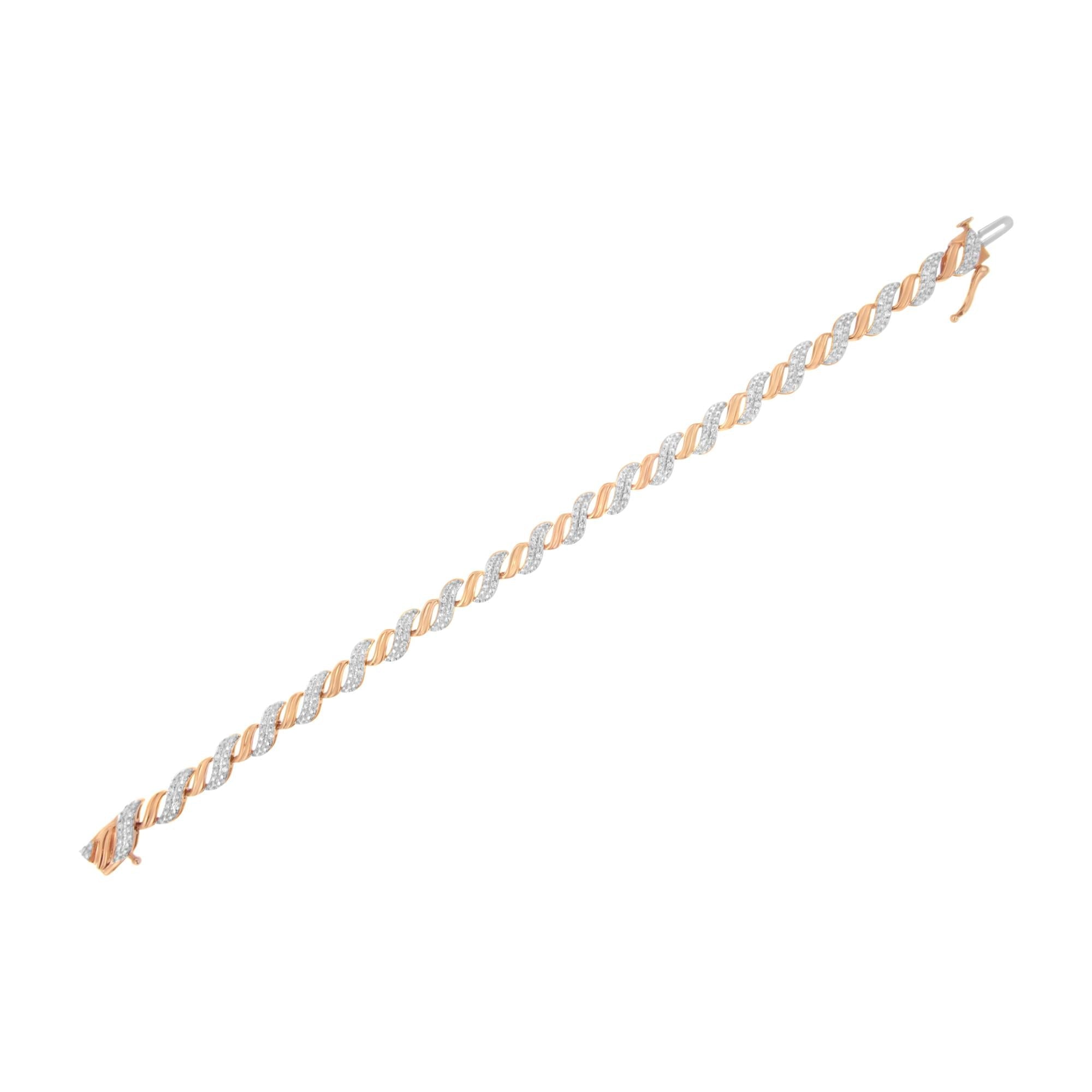 10K Rose Gold Plated .925 Sterling Silver 1/4 cttw Prong Set Round-Cut Diamond "S" Link Bracelet (I-J, I2-I3) - Size 7.25"
