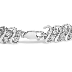 .925 Sterling Silver 1/4 cttw Round-Cut Diamond Double Row Wrapped S-Link Bracelet (I-J Color, I2-I3 Clarity) - Size 7.25"