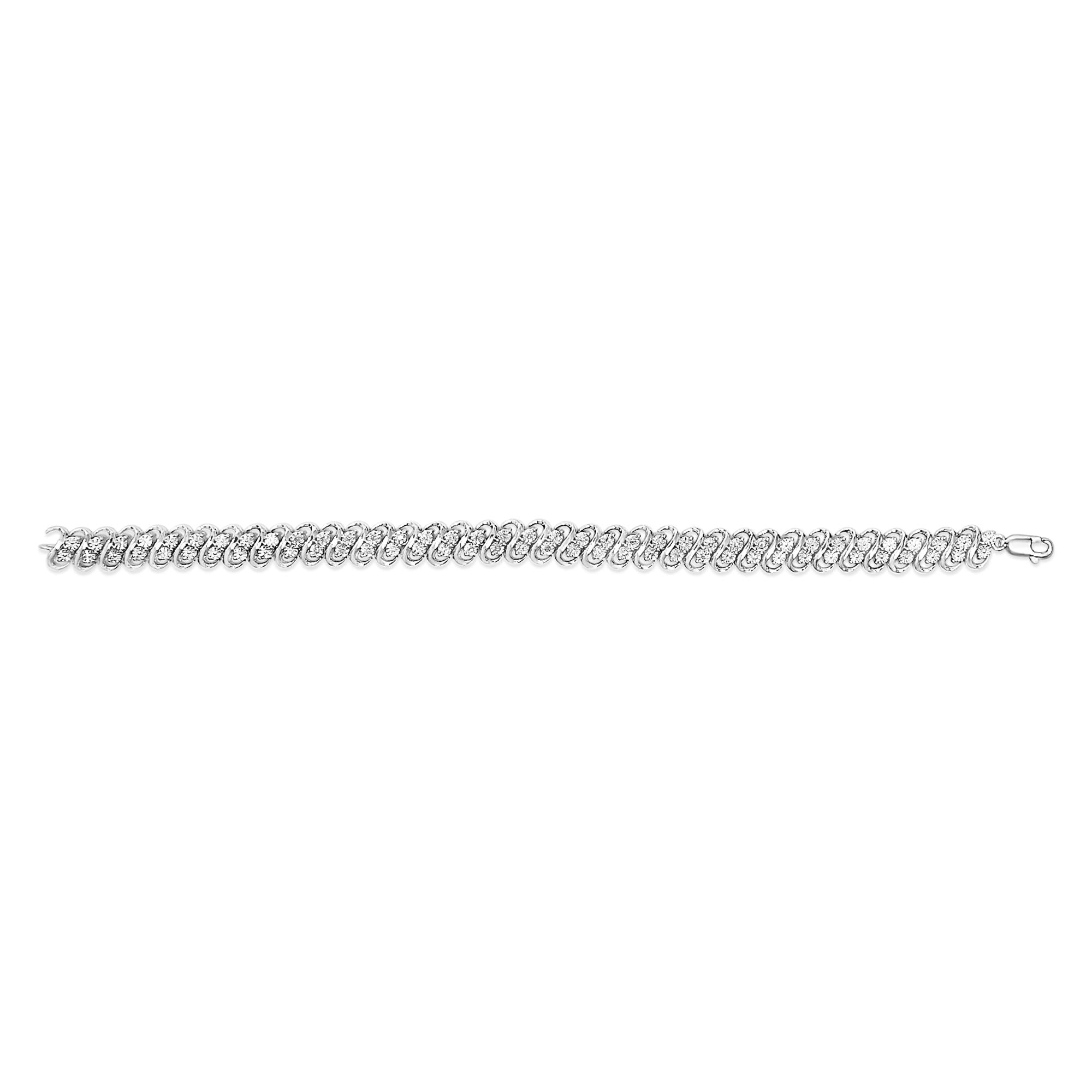.925 Sterling Silver 1/4 cttw Round-Cut Diamond Double Row Wrapped S-Link Bracelet (I-J Color, I2-I3 Clarity) - Size 7.25"