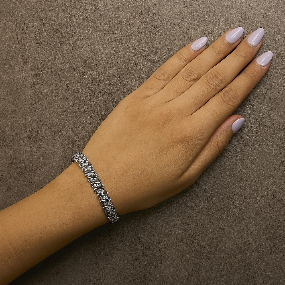 .925 Sterling Silver 1/4 cttw Round-Cut Diamond Double Row Wrapped S-Link Bracelet (I-J Color, I2-I3 Clarity) - Size 7.25"