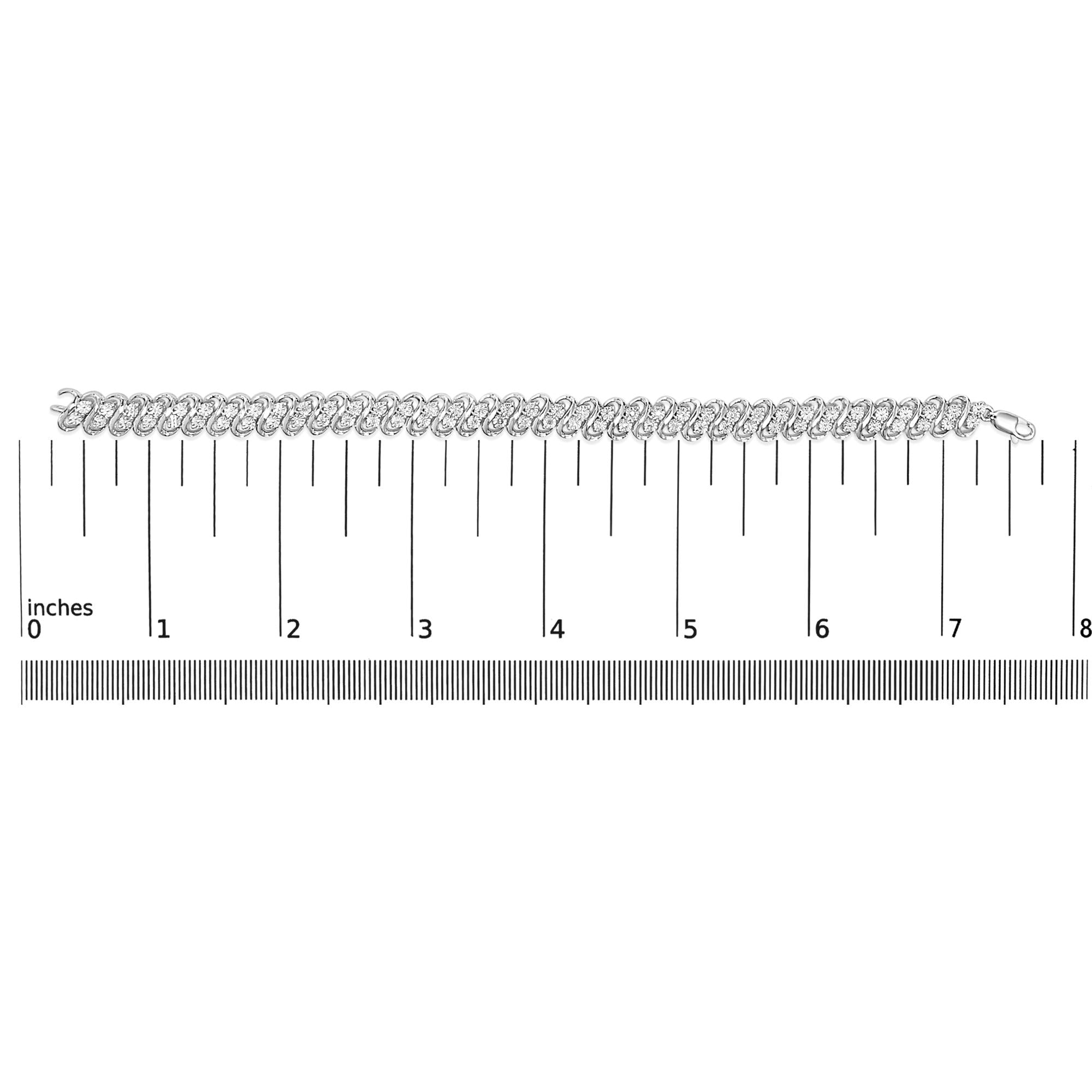 .925 Sterling Silver 1/4 cttw Round-Cut Diamond Double Row Wrapped S-Link Bracelet (I-J Color, I2-I3 Clarity) - Size 7.25"