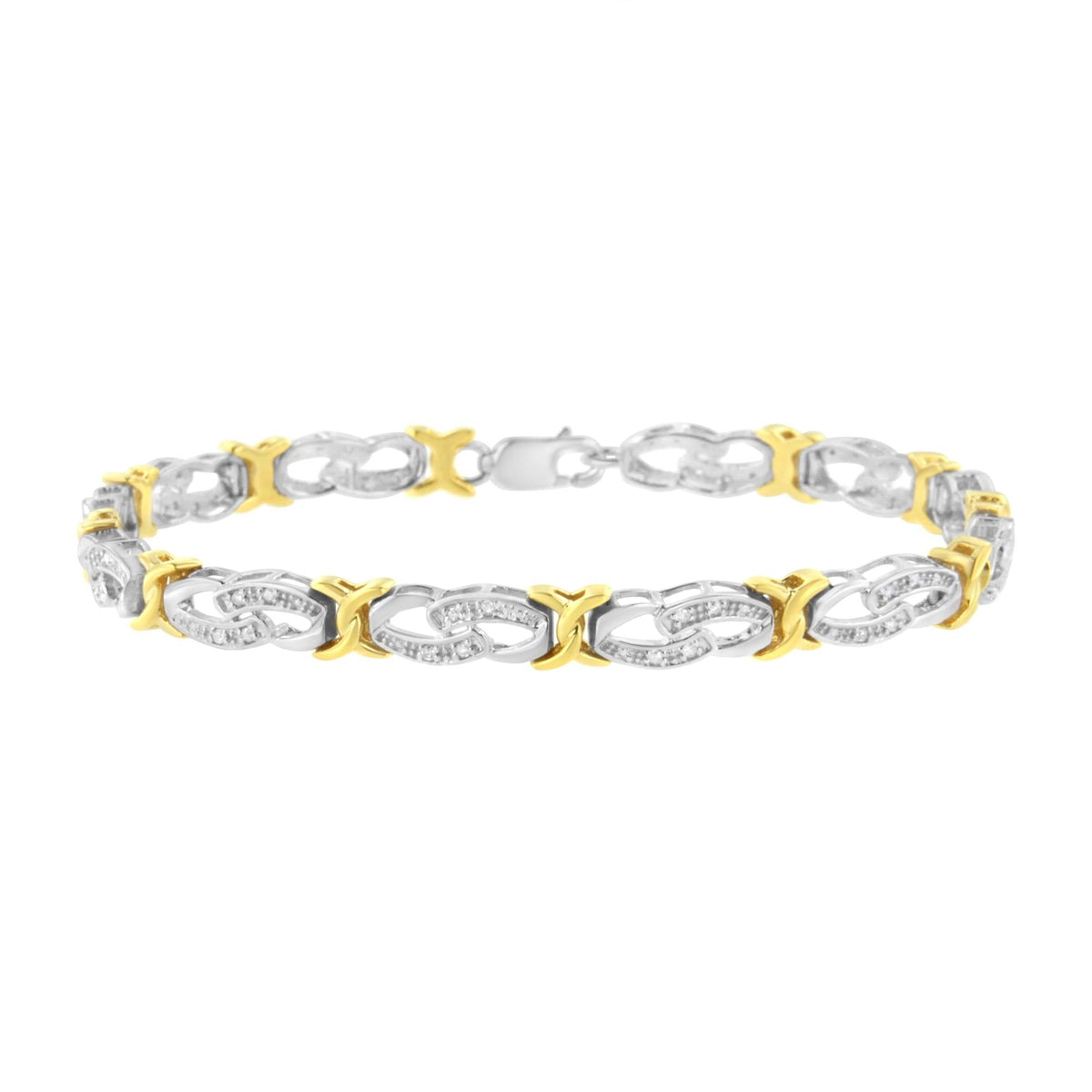 10k Yellow Gold Plated Sterling Silver 1/4 cttw Diamond Infinity and X Link Bracelet (I-J Clarity, I2-I3 Color) - Size 7.25"