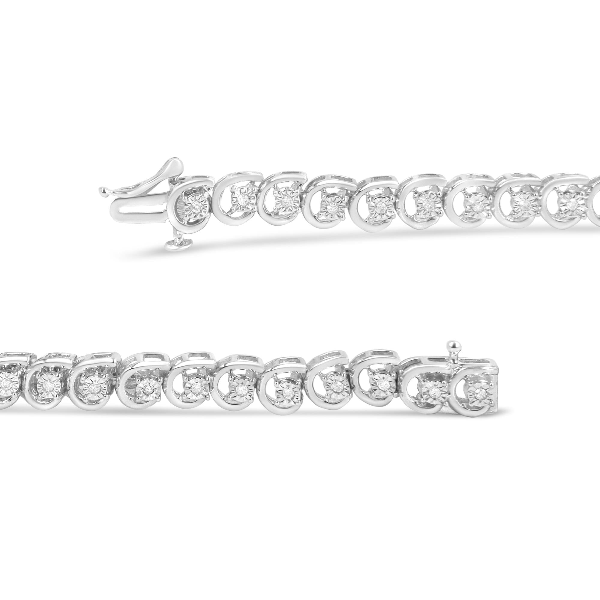 .925 Sterling Silver 1/4 Cttw Diamond "C" Link Bracelet (I-J Color, I2-I3 Clarity) - 7.25" Inches