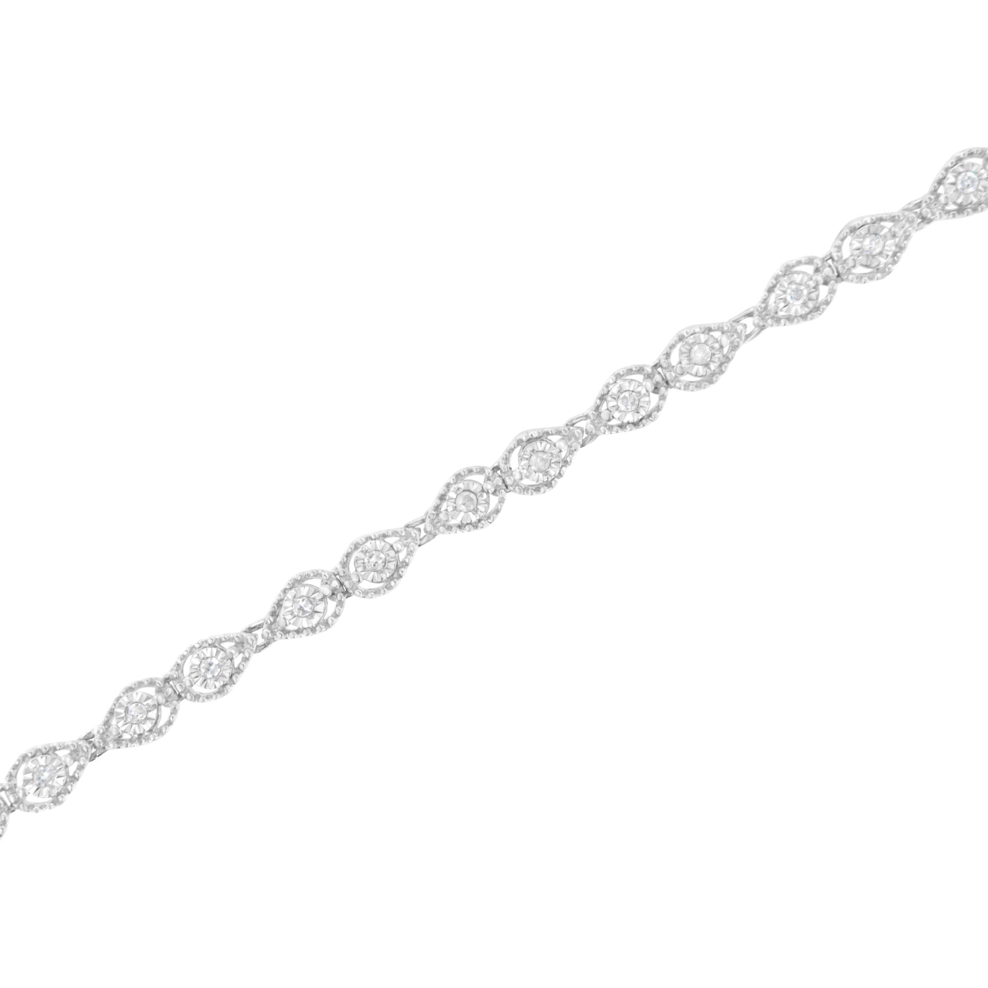 .925 Sterling Silver 1/2 cttw Miracle-Set Diamond Pear Shaped Link Bracelet (I-J Color, I3 Clarity) - Size 7.25"