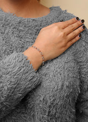 14K Rose Gold Plated .925 Sterling Silver 1/4 Cttw Diamond Heart Link Bracelet (I-J Color, I2-I3 Clarity) - Size 7" Inches