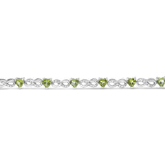 .925 Sterling Silver 1.00 Cttw Diamond and 4.00mm Lab Created Green Heart-Shaped Peridot Infinity Link Bracelet (I-J Color, I2-I3 Clarity) - 7.25"