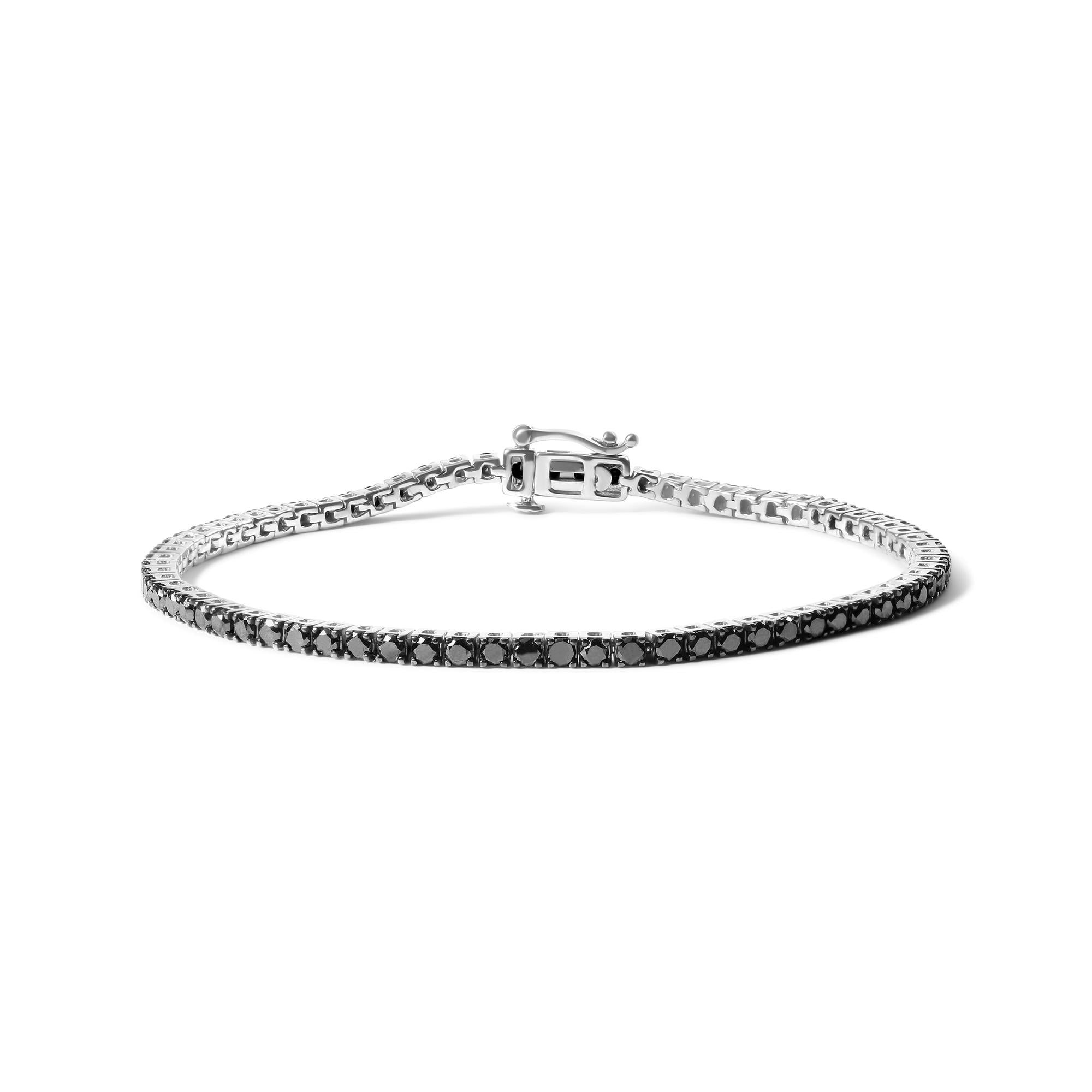 .925 Sterling Silver 4-Prong Set Treated Black Round-Cut Diamond Classic Tennis Bracelet (Black Color, I2-I3 Clarity) - 7.25"