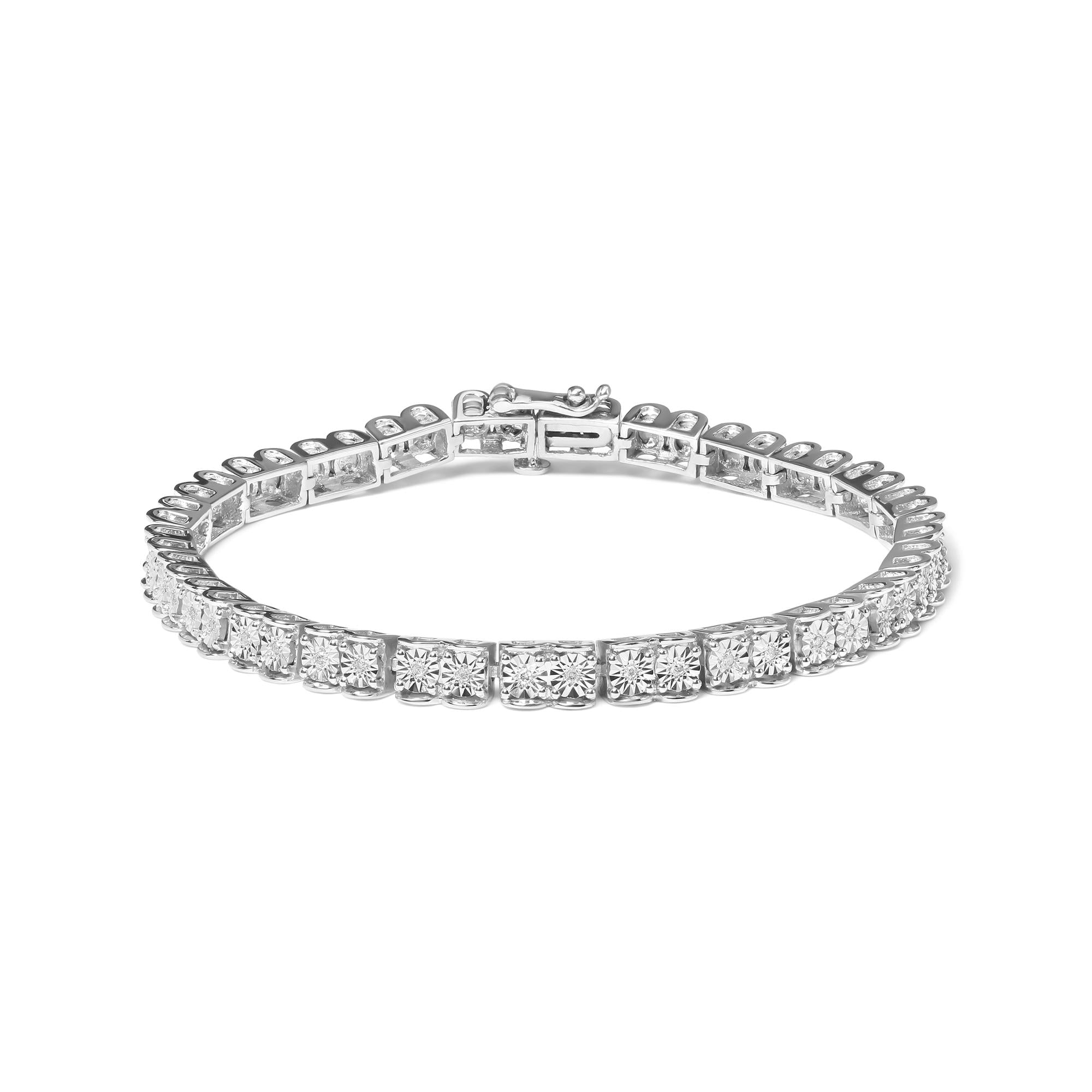 .925 Sterling Silver 1/10 Cttw Miracle Set Diamond Double Box Link Tennis Bracelet (I-J Color, I2-I3 Clarity) - Size 7.25"