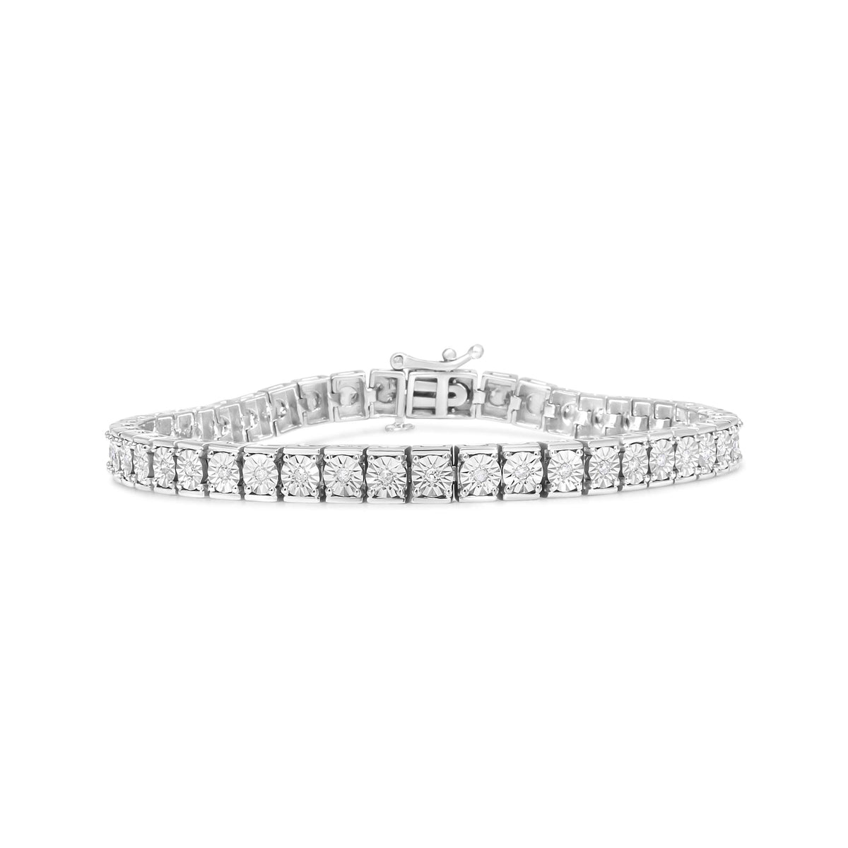 .925 Sterling Silver 1/4 Cttw Miracle Set Diamond and Beading Classic Tennis Bracelet (I-J Color, I2-I3 Clarity) - 7.25" Inches
