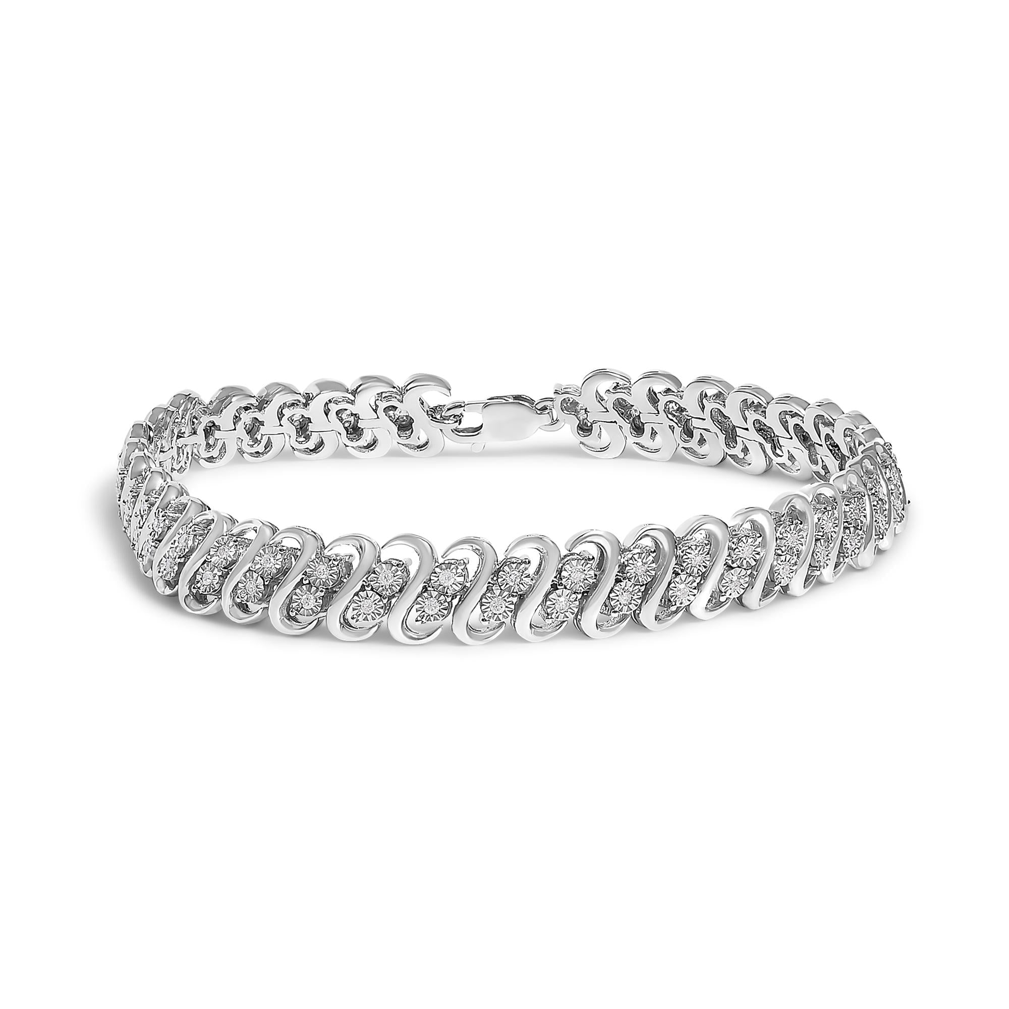 .925 Sterling Silver 1/2 Cttw Diamond Double Row S-Link Bracelet