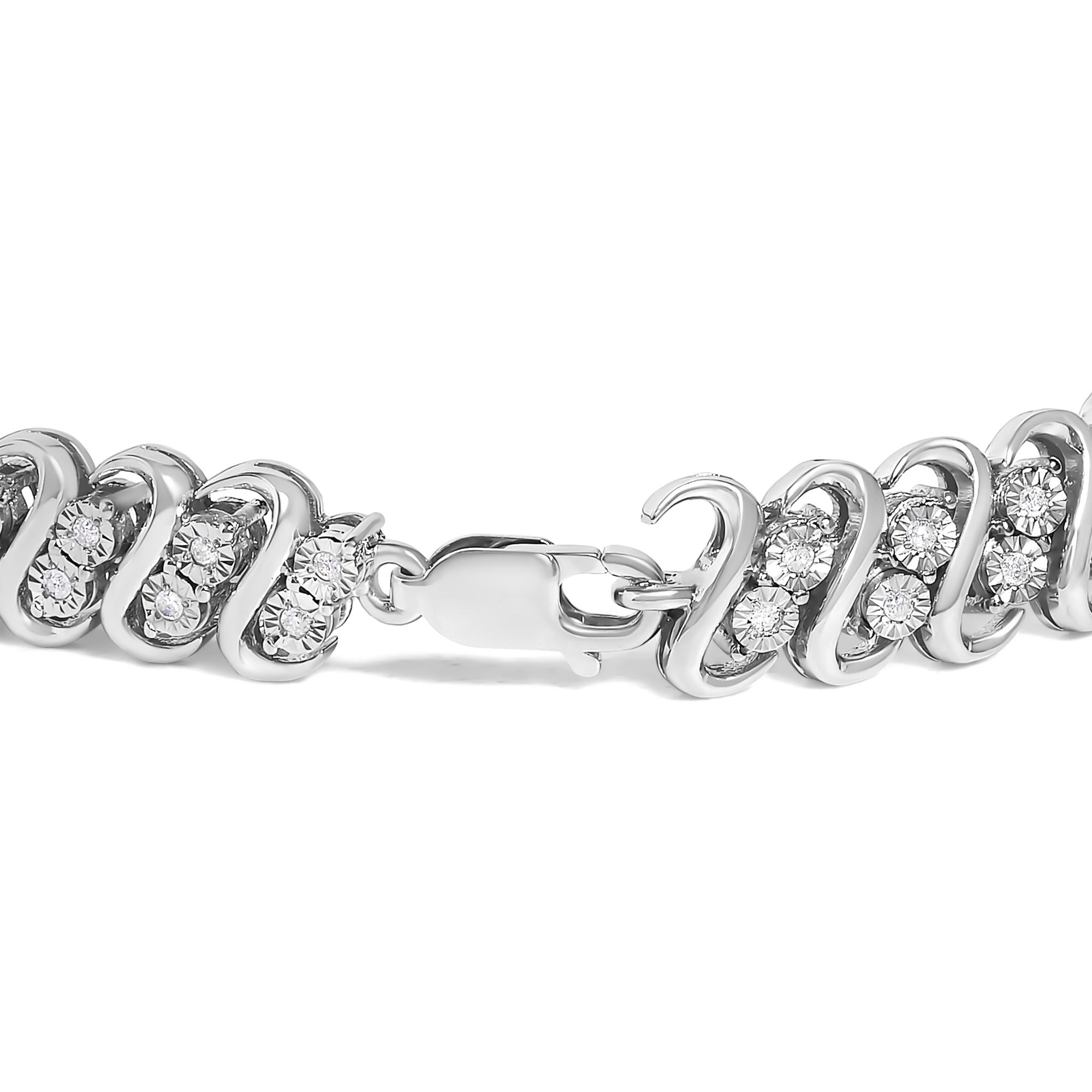 .925 Sterling Silver 1/2 Cttw Diamond Double Row S-Link Bracelet