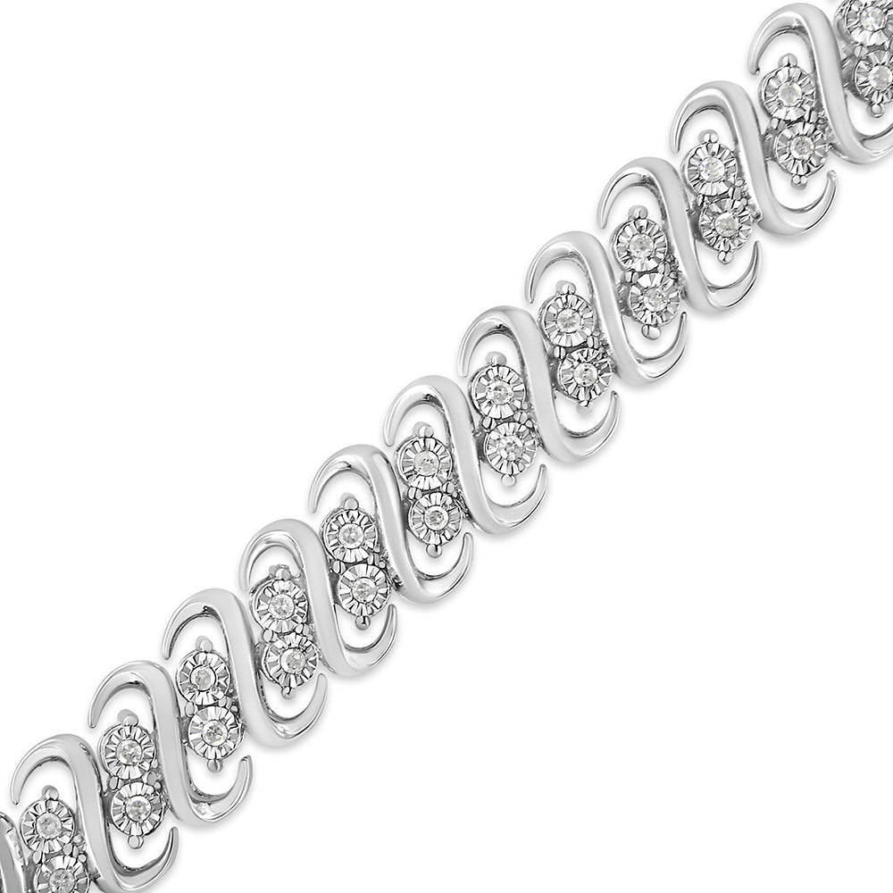 .925 Sterling Silver 1/2 Cttw Diamond Double Row S-Link Bracelet