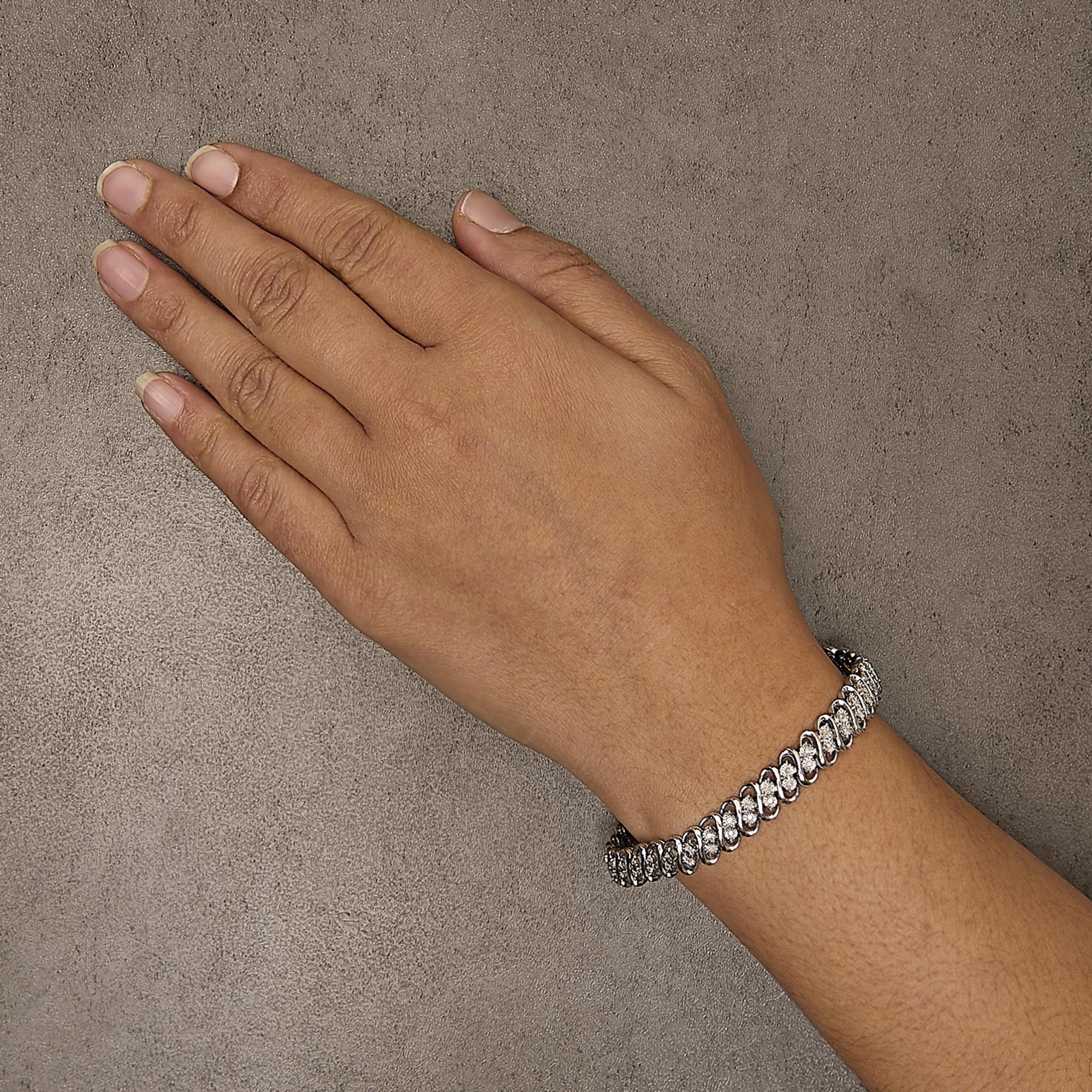 .925 Sterling Silver 1/2 Cttw Diamond Double Row S-Link Bracelet