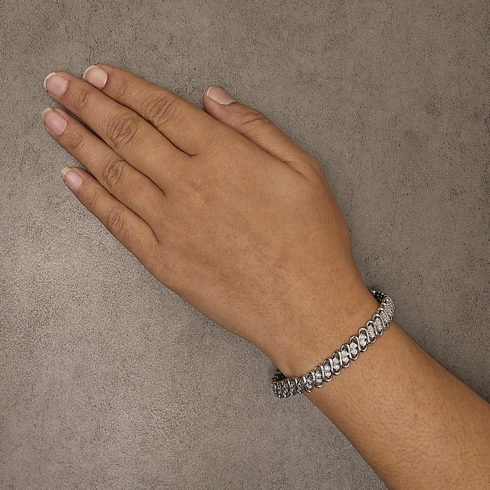.925 Sterling Silver 1/2 Cttw Diamond Double Row S-Link Bracelet