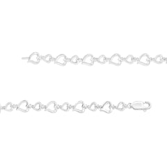 .925 Sterling Silver Prong Set Diamond Accent Alternating Heart Link Bracelet (I-J Color, I3 Clarity) - 7.25" Inches