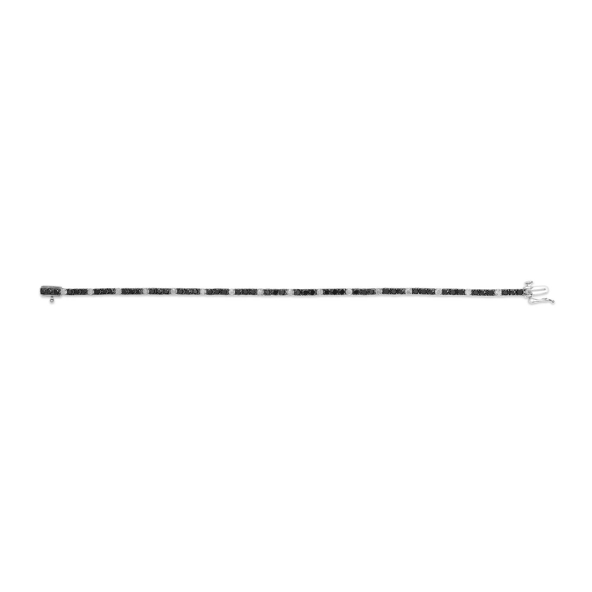 .925 Sterling Silver Black and White Diamond Tennis Bracelet (I-J Color, I2-I3 Clarity) - 7.25" Inches