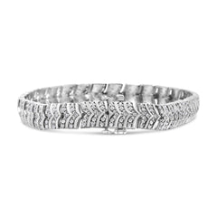 .925 Sterling Silver 3.00 Cttw Diamond Chevron Link Bracelet (I2-I3 Clarity, I-J Color) - Size 7.25"