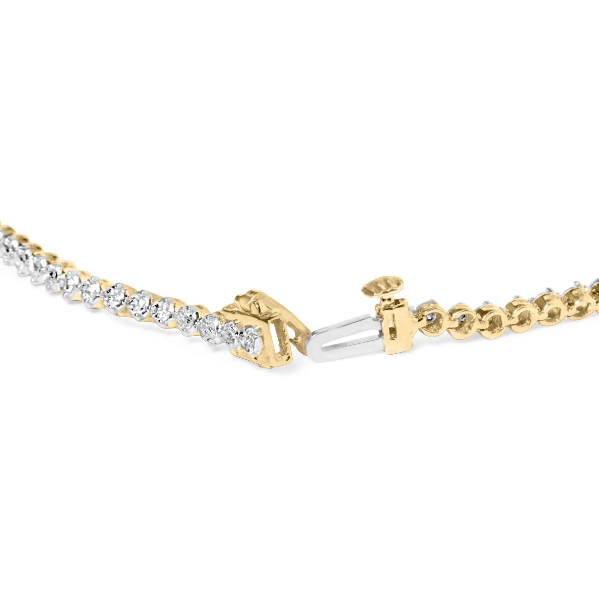 10K Yellow Gold Plated Sterling Silver 1.0 Cttw Round Diamond Tennis Bracelet