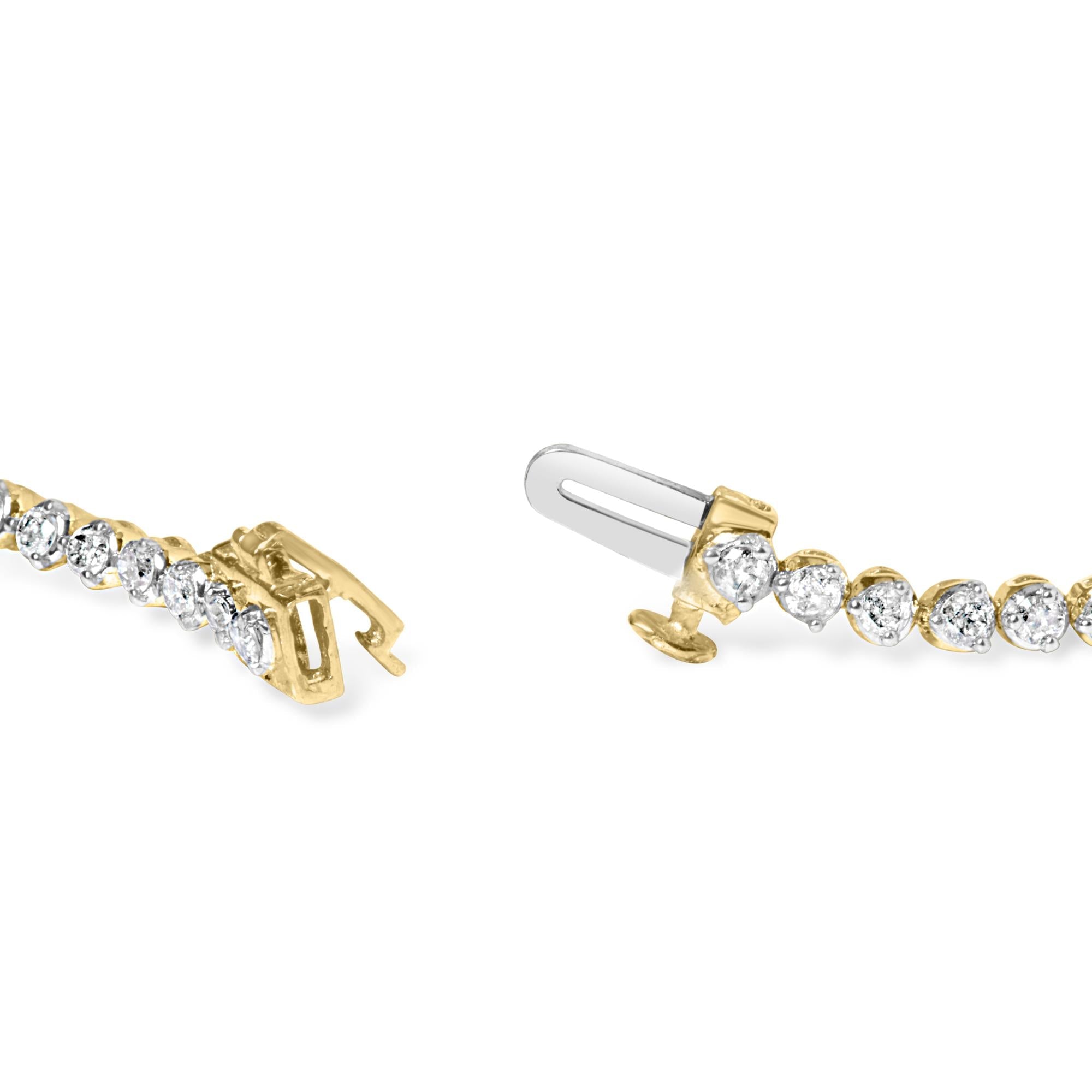 10K Yellow Gold Plated Sterling Silver 1.0 Cttw Round Diamond Tennis Bracelet