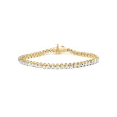 10K Yellow Gold 4.0 Cttw 3-Prong Set Diamond Link Tennis Bracelet  (J-K Color, I1-I2 Clarity) - 7.25" Inches