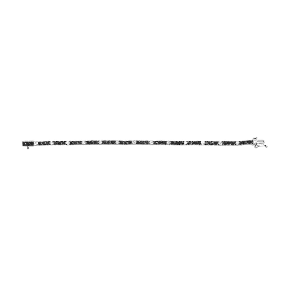 .925 Sterling Silver Black and White Diamond Tennis Bracelet (I-J Color, I2-I3 Clarity) - 7.25" Inches