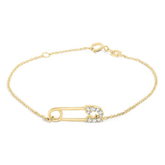 10K Yellow Gold 1/10 Cttw Diamond Paperclip Charm Adjustable Link Bracelet  (I-J Color, I1-I2 Clarity) - 7.25 Inch