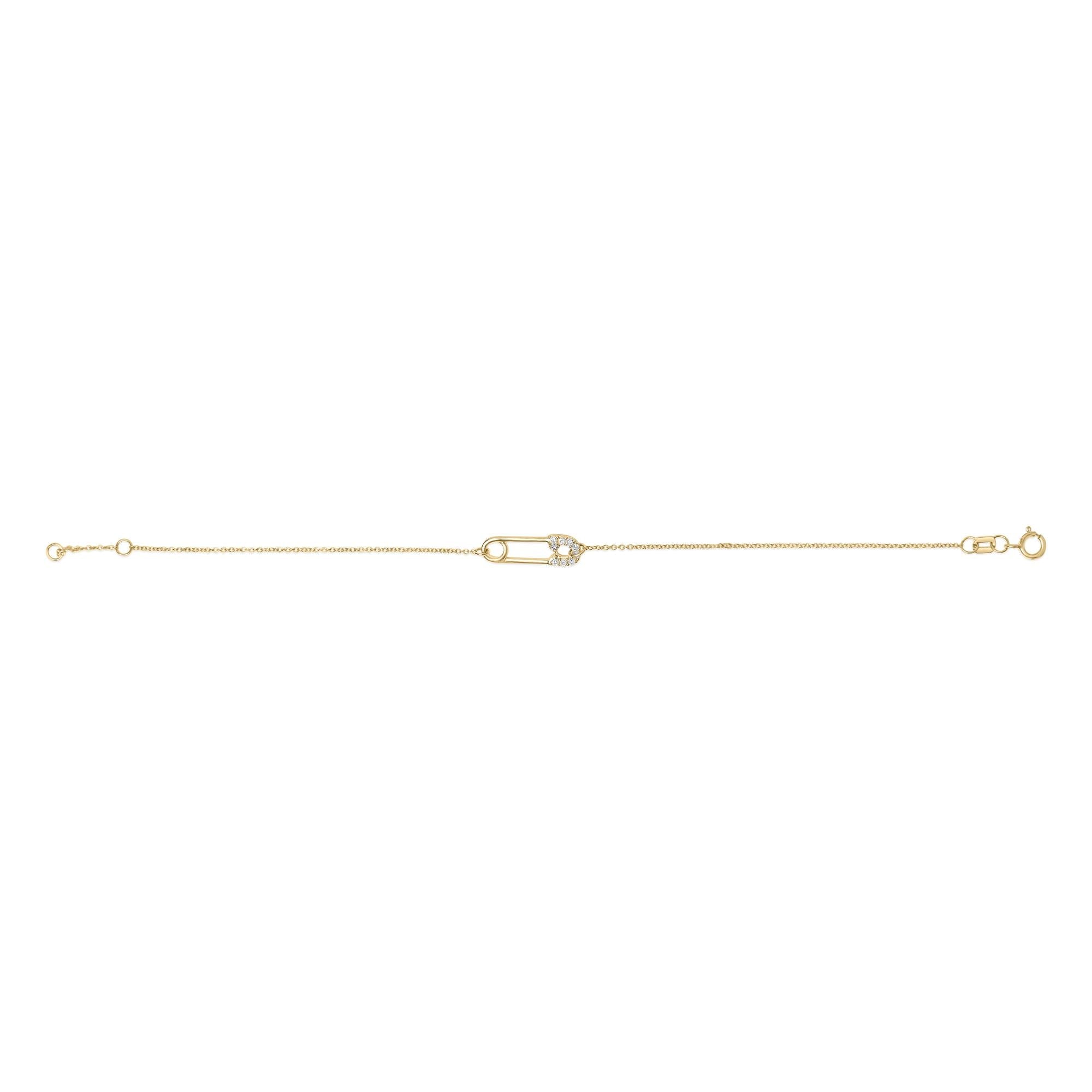 10K Yellow Gold 1/10 Cttw Diamond Paperclip Charm Adjustable Link Bracelet  (I-J Color, I1-I2 Clarity) - 7.25 Inch