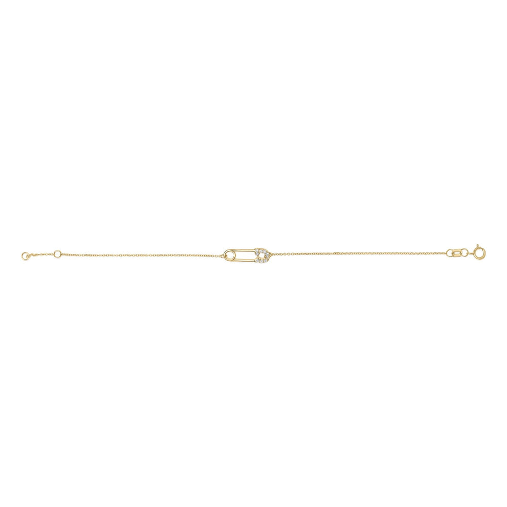 10K Yellow Gold 1/10 Cttw Diamond Paperclip Charm Adjustable Link Bracelet  (I-J Color, I1-I2 Clarity) - 7.25 Inch