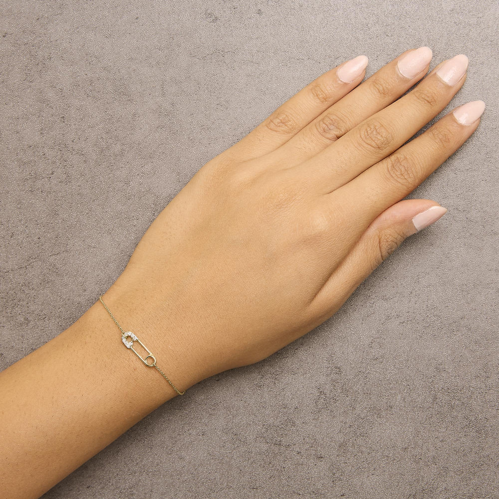 10K Yellow Gold 1/10 Cttw Diamond Paperclip Charm Adjustable Link Bracelet  (I-J Color, I1-I2 Clarity) - 7.25 Inch