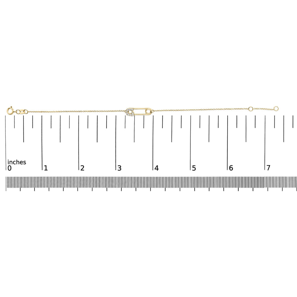 10K Yellow Gold 1/10 Cttw Diamond Paperclip Charm Adjustable Link Bracelet  (I-J Color, I1-I2 Clarity) - 7.25 Inch