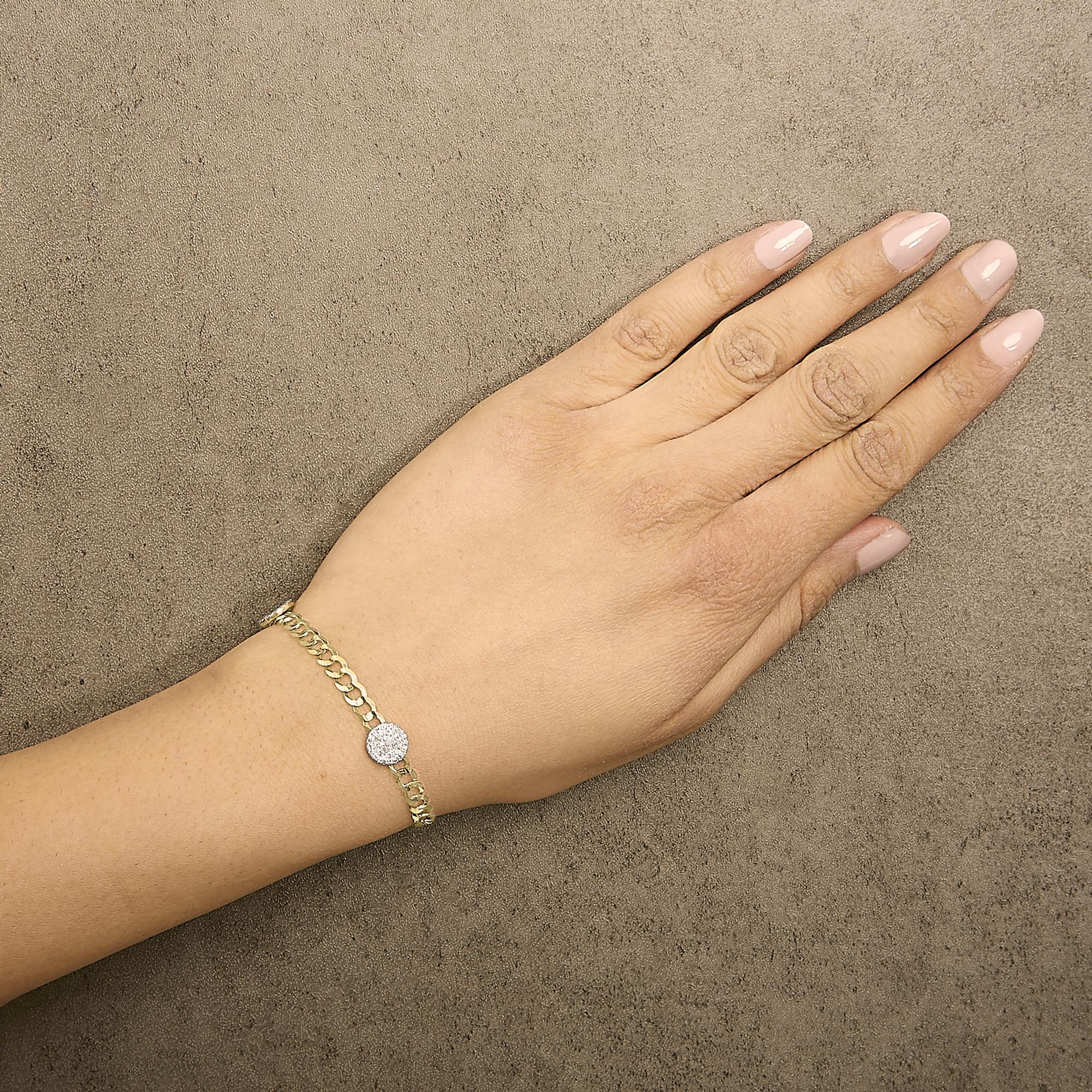 14K Yellow Gold 5/8 Cttw Diamond Cluster Curb Chain Bracelet