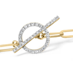 14KT Yellow Gold 1/4ct Cttw Diamond Bar and Hoop Toggle Paperclip Chain Bracelet (I-J Color, I1-I2 Clarity) - 7.25"