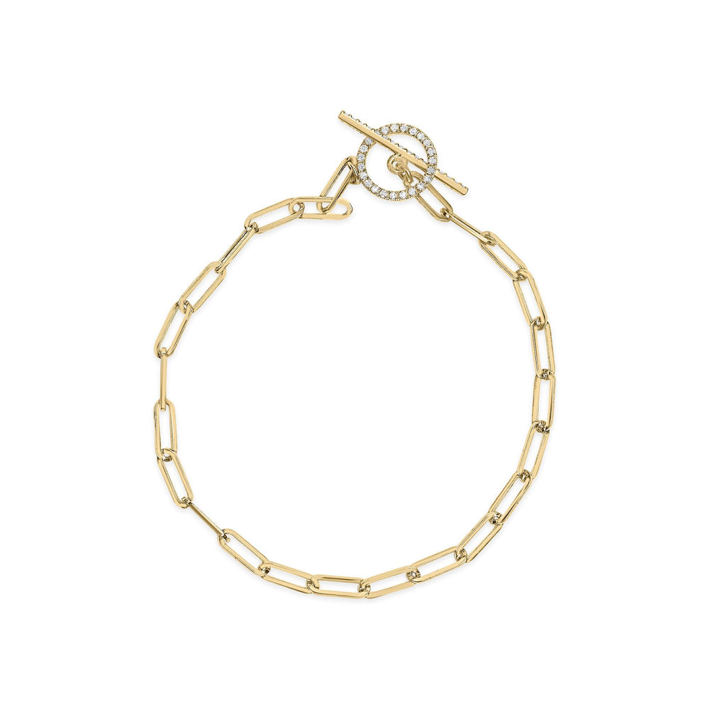 14KT Yellow Gold 1/4ct Cttw Diamond Bar and Hoop Toggle Paperclip Chain Bracelet (I-J Color, I1-I2 Clarity) - 7.25"