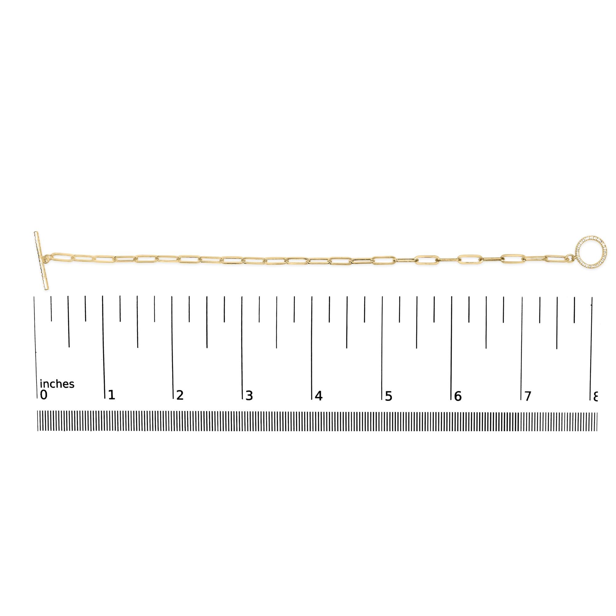 14KT Yellow Gold 1/4ct Cttw Diamond Bar and Hoop Toggle Paperclip Chain Bracelet (I-J Color, I1-I2 Clarity) - 7.25"